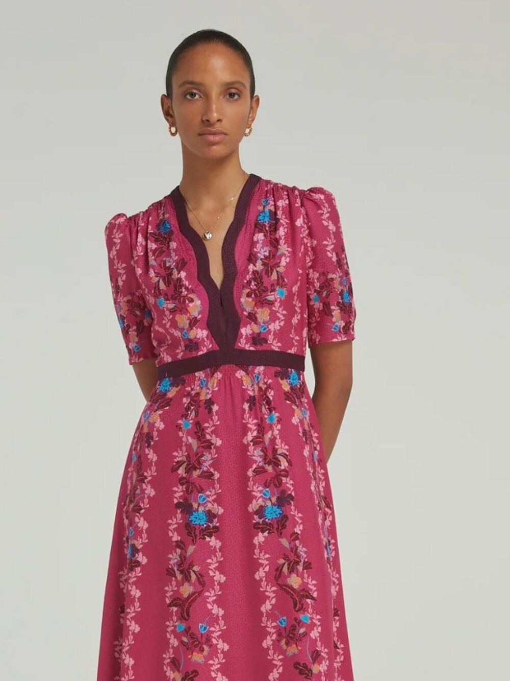Saloni “Tabitha” Dress in Magenta Floral – Size US 4